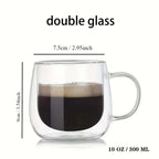 4PCS Double Wall Glass Coffee Tea Cups 300ml Heat Resistant with Stainless Steel Spoons