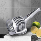 Handheld Tomato Slicer & Lemon Cutter – Stainless Steel Fruit Vegetable Slicing Holder