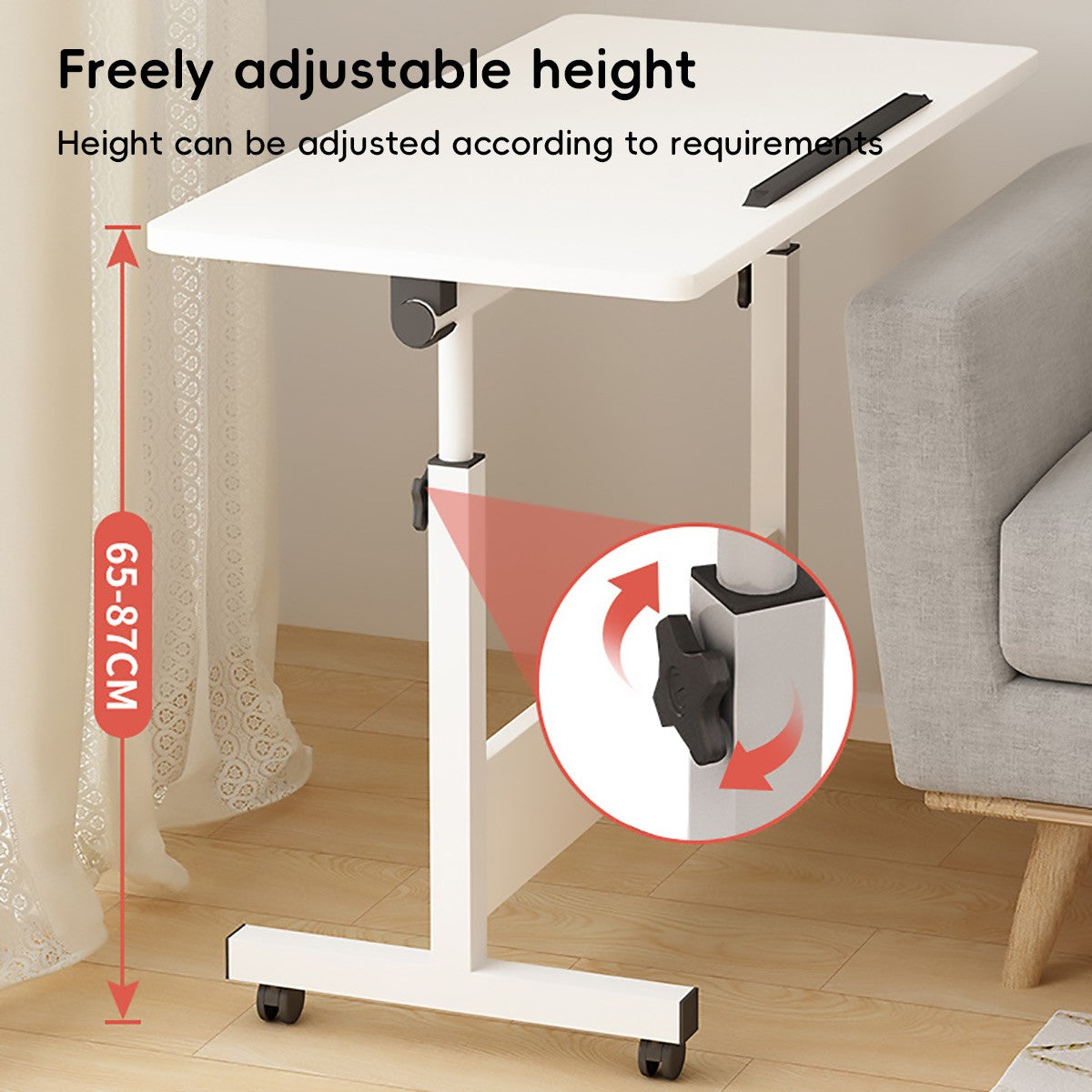Adjustable Foldable Table with Wheels Mobile Laptop Desk Bedside Rolling Table Space Saving