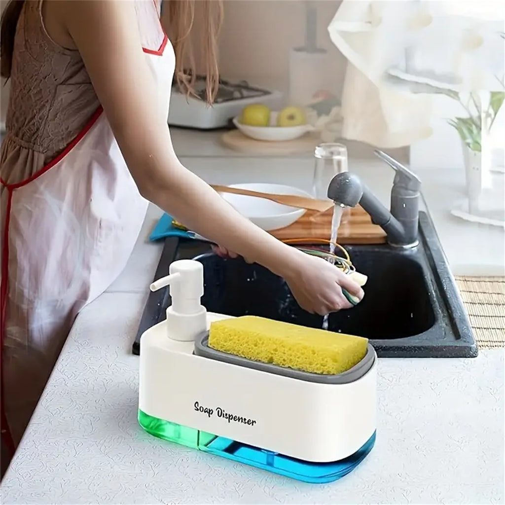 2 Pack 3 in 1 Soap Pump Dispenser with Sponge Holder – Kitchen Dishwashing Liquid Organizer