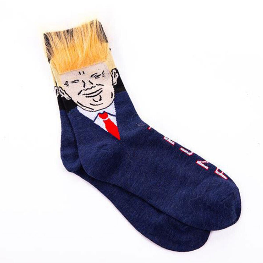 Trump 3D Hair Novelty Crew Socks – Funny Donald Trump Socks with Comb (1 or 2 Pair)