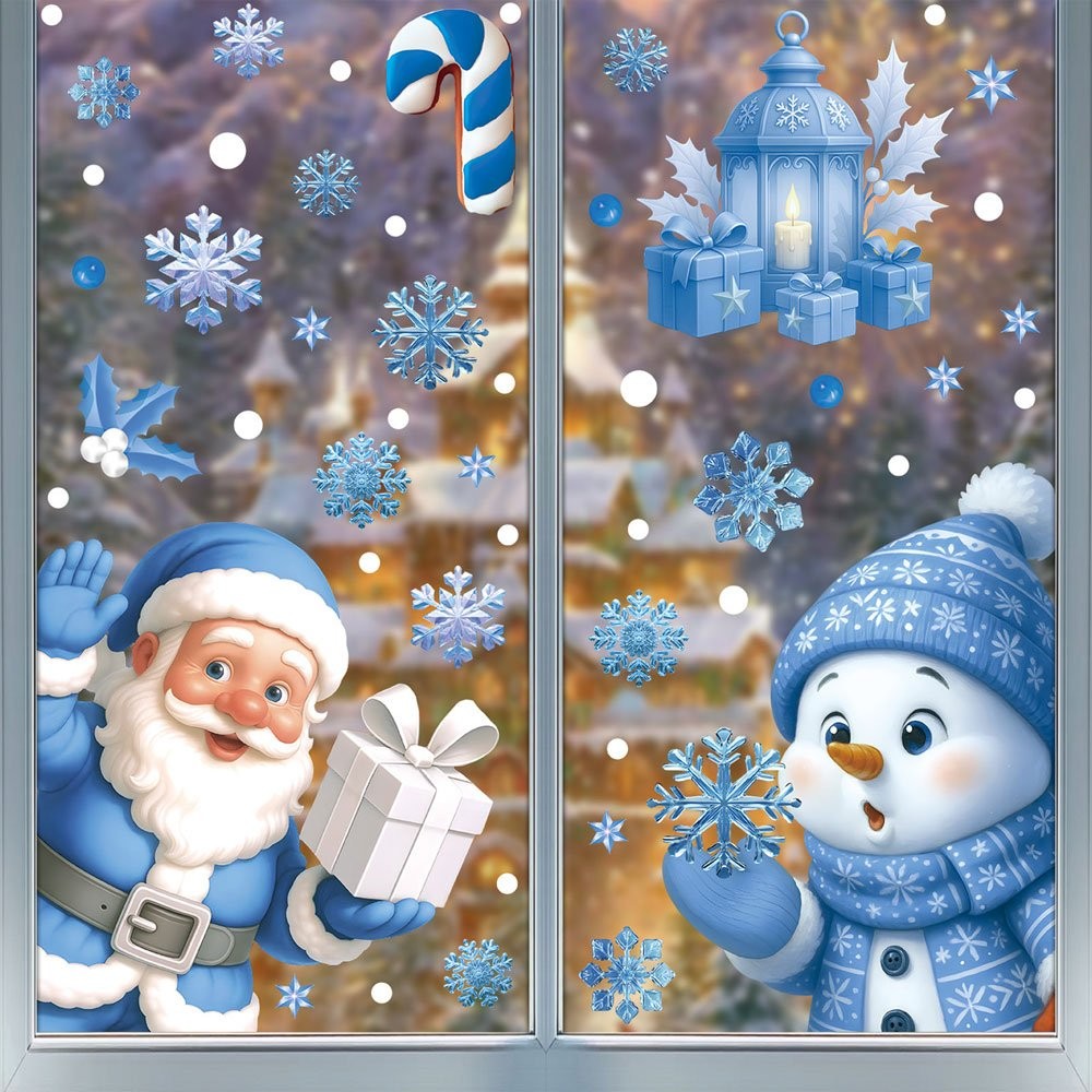 Christmas Window Stickers Winter Snowman Santa Claus Snowflake Elk Static OD
