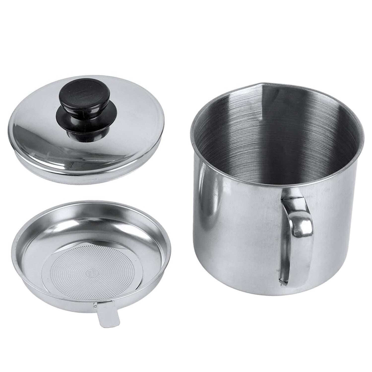 2PCS 1.8L Stainless Steel Oil Filter Pot Grease Strainer Oil Storage Container
