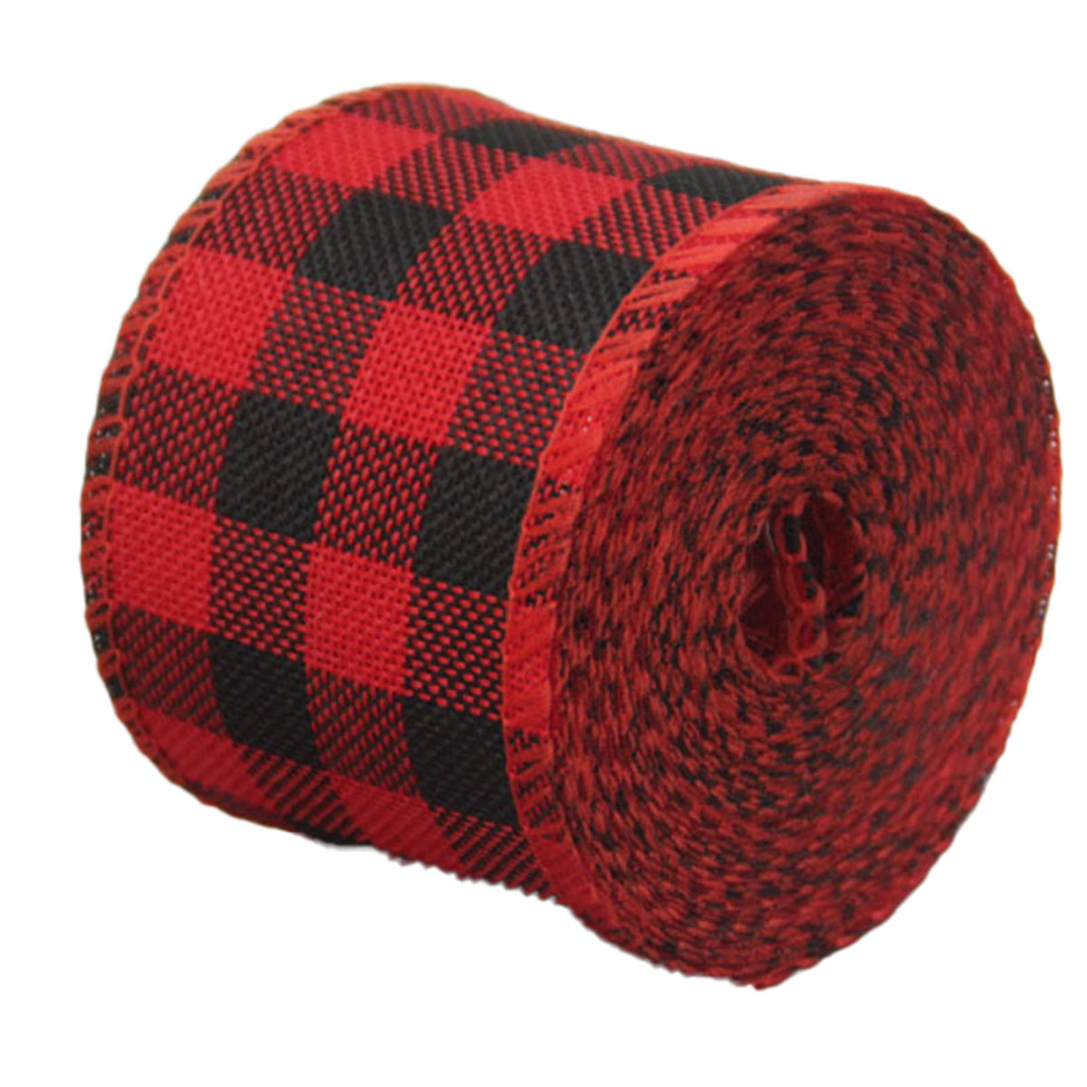 Wired Christmas ribbon roll style 3 – red and black buffalo plaid check