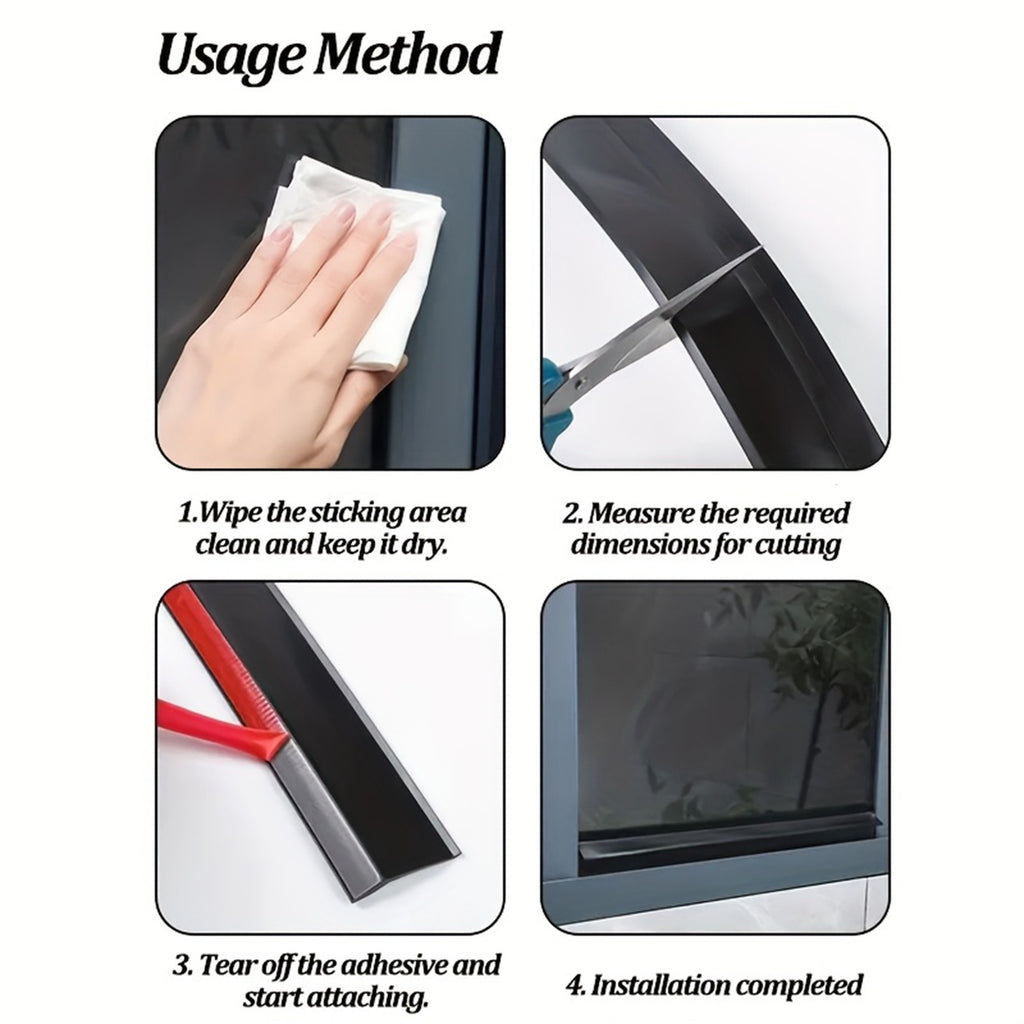 2PCS Window Rain Guard 2m PVC Self Adhesive Drainage Barrier Strip Black