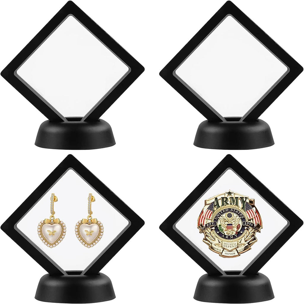 20PCS Square 3D Floating Jewelry Display Frames - Coin Holder Box Cases with Stands