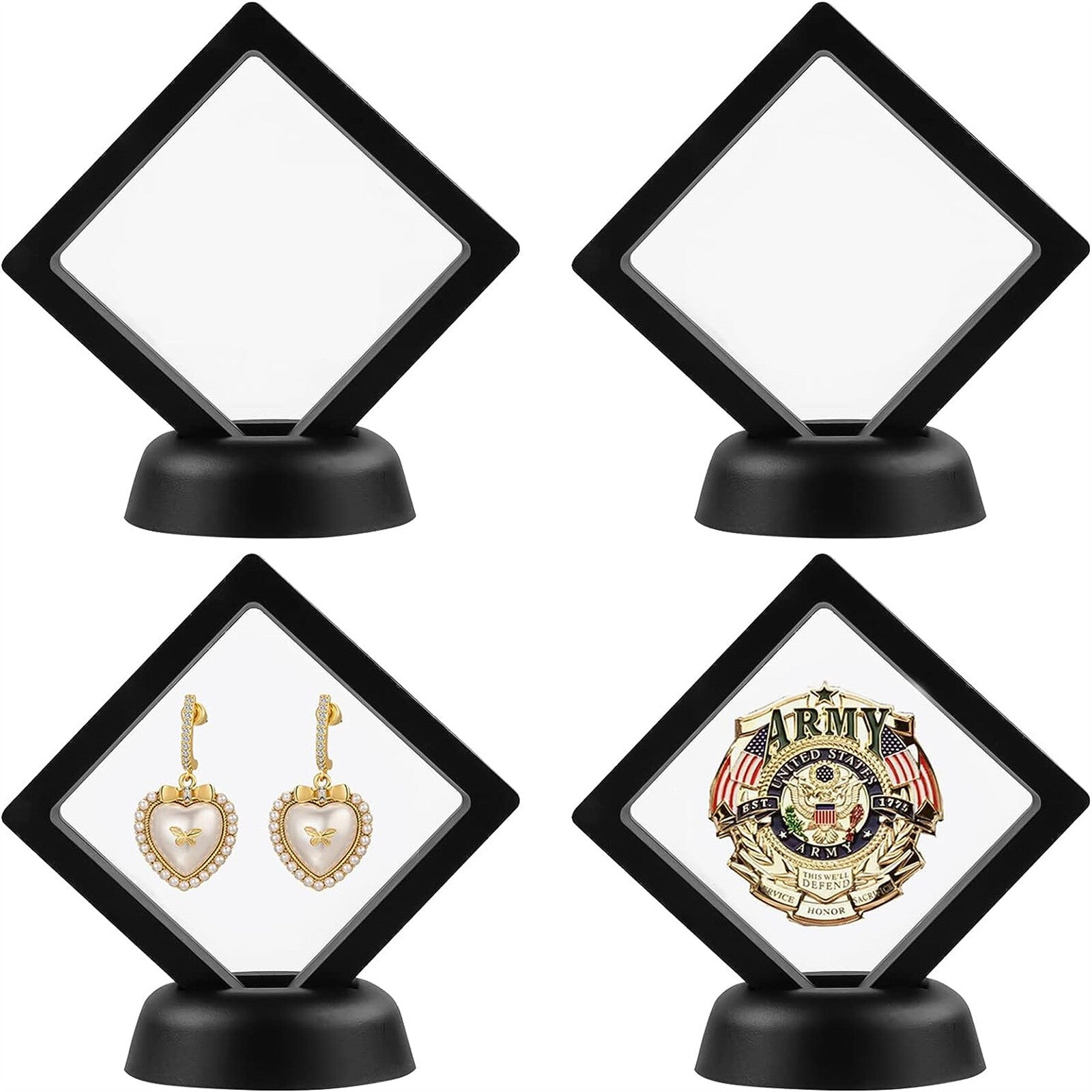 20PCS Square 3D Floating Jewelry Display Frames - Coin Holder Box Cases with Stands