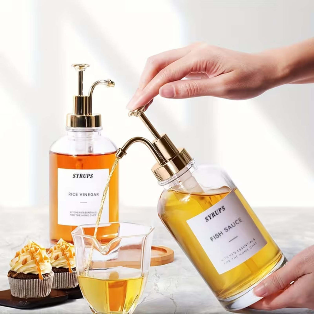 2PCS Glass Coffee Syrup Dispenser Set with Pumps Funnel & Labels 500ML Bottles