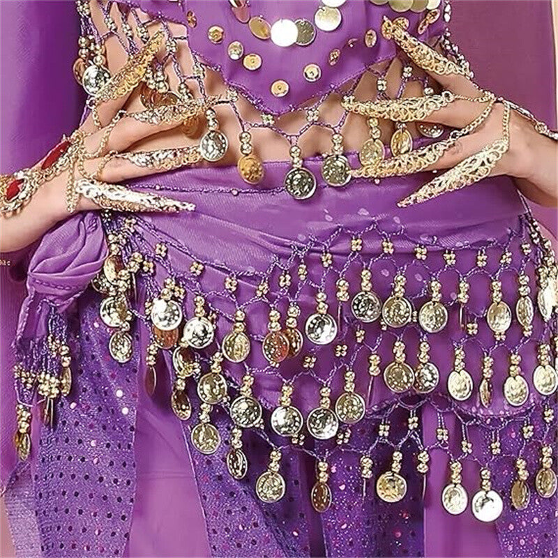 2 Pack Belly Dance Hip Scarf Skirt – Chiffon Wrap with Coins for Dance Costume and Performance