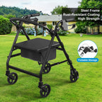 4-Wheel Rollator Walker Folding Mobility Aid with Seat Brakes & Storage Bag for Seniors