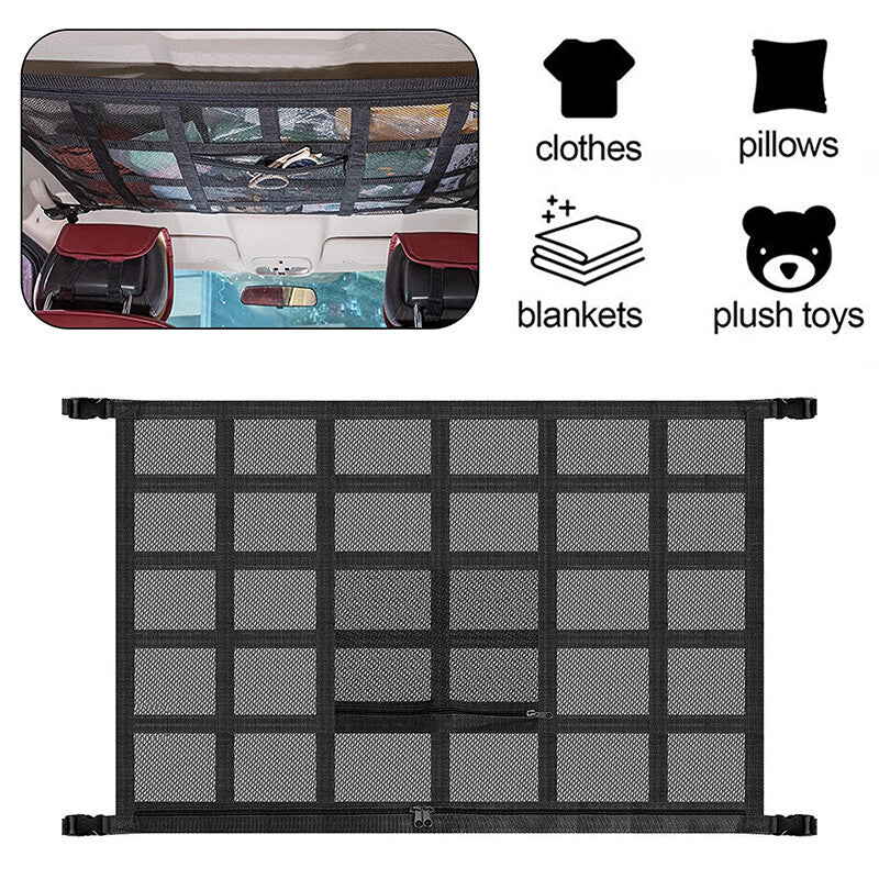 2pcs Car Ceiling Storage Net 90x65cm | Universal Roof Cargo Mesh Bag Organizer