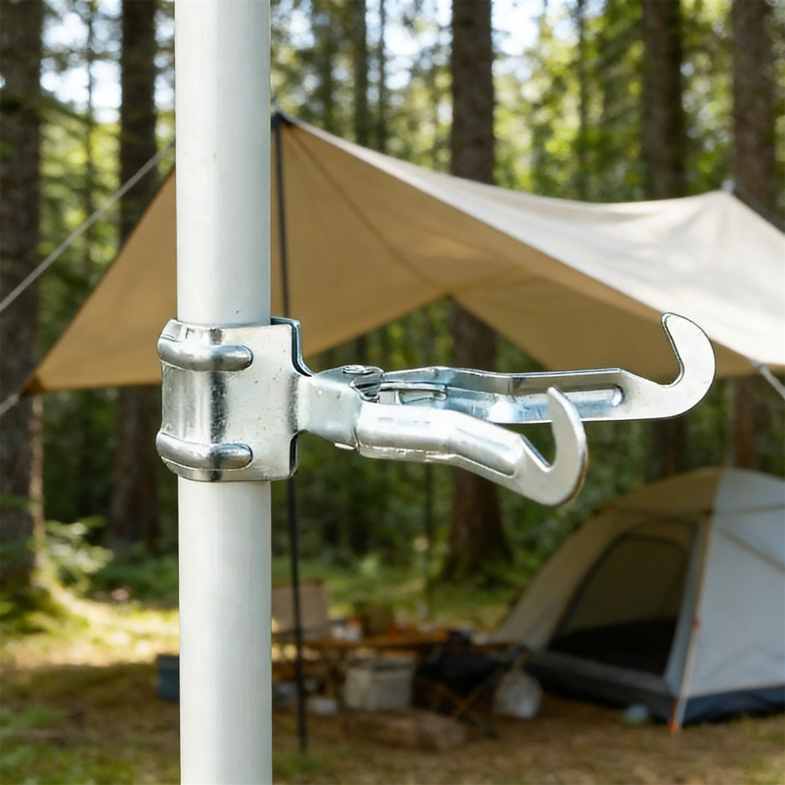 2PCS Silver Tent Light Hanging Hooks - Iron Clip Holder Lamp Hooks for Camping and Canopy Use