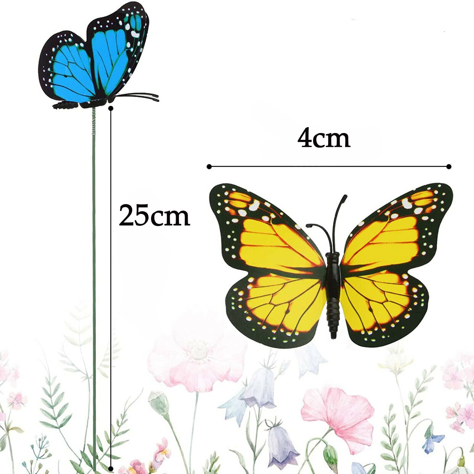 Colorful Butterfly Garden Stakes - PVC Yard Art Ornaments for Flower Beds, Pots and Indoor Decor