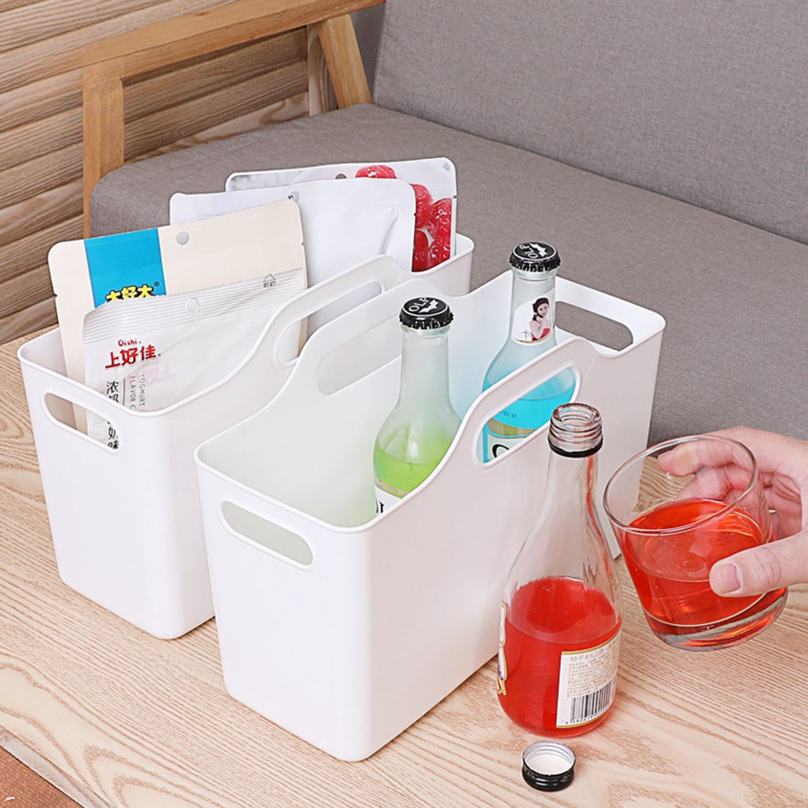 3PCS Plastic Storage Basket with Handle – Multi-Purpose Cosmetic & Household Organizer