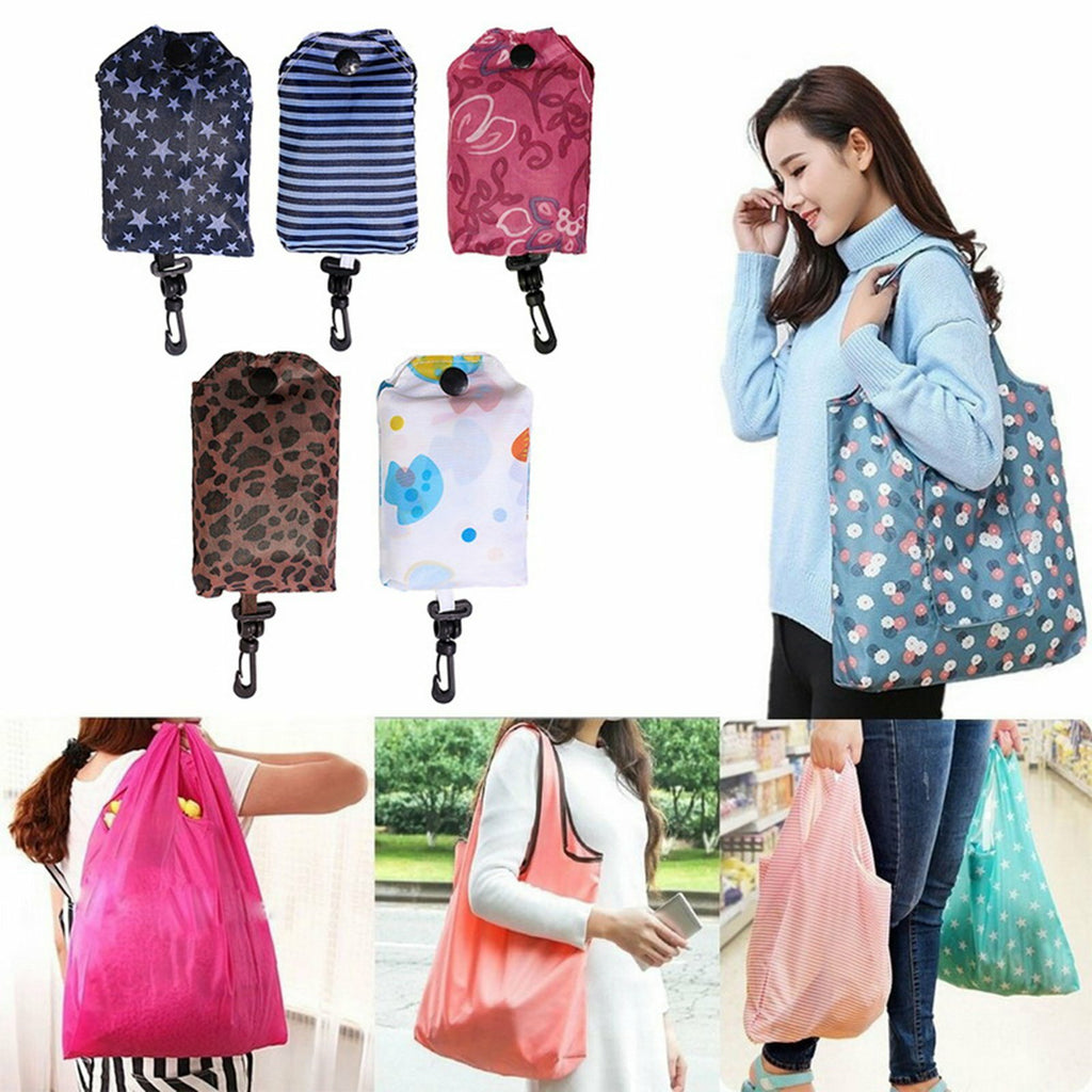 5Pcs Random Grocery Storage Handbag Foldable Key Chain Tote Pouch Shopping Bags