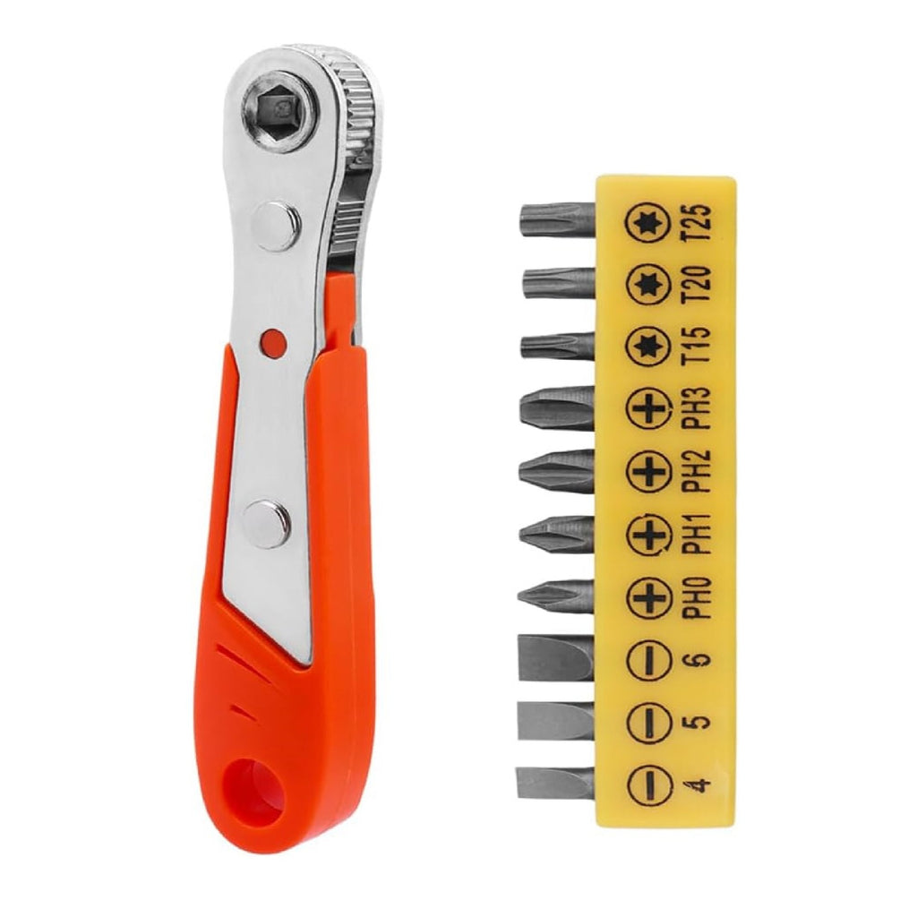 1 or 2 Set Ratcheting Right Angle Screwdriver - 90 Degree Offset Hex Drive with Bits