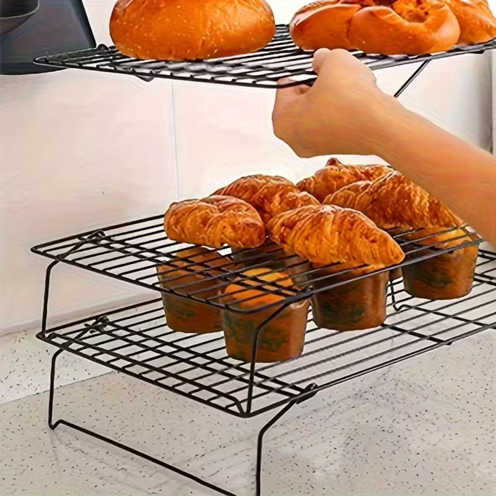 3-Tier Stackable Baking Cooling Rack Collapsible Iron Wire Rack for Baking