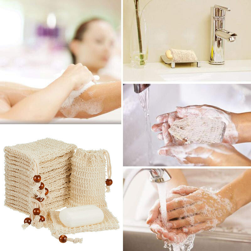 20PCS Soap Exfoliating Bags - Ramie Foaming Soap Saver Pouch with Drawstring