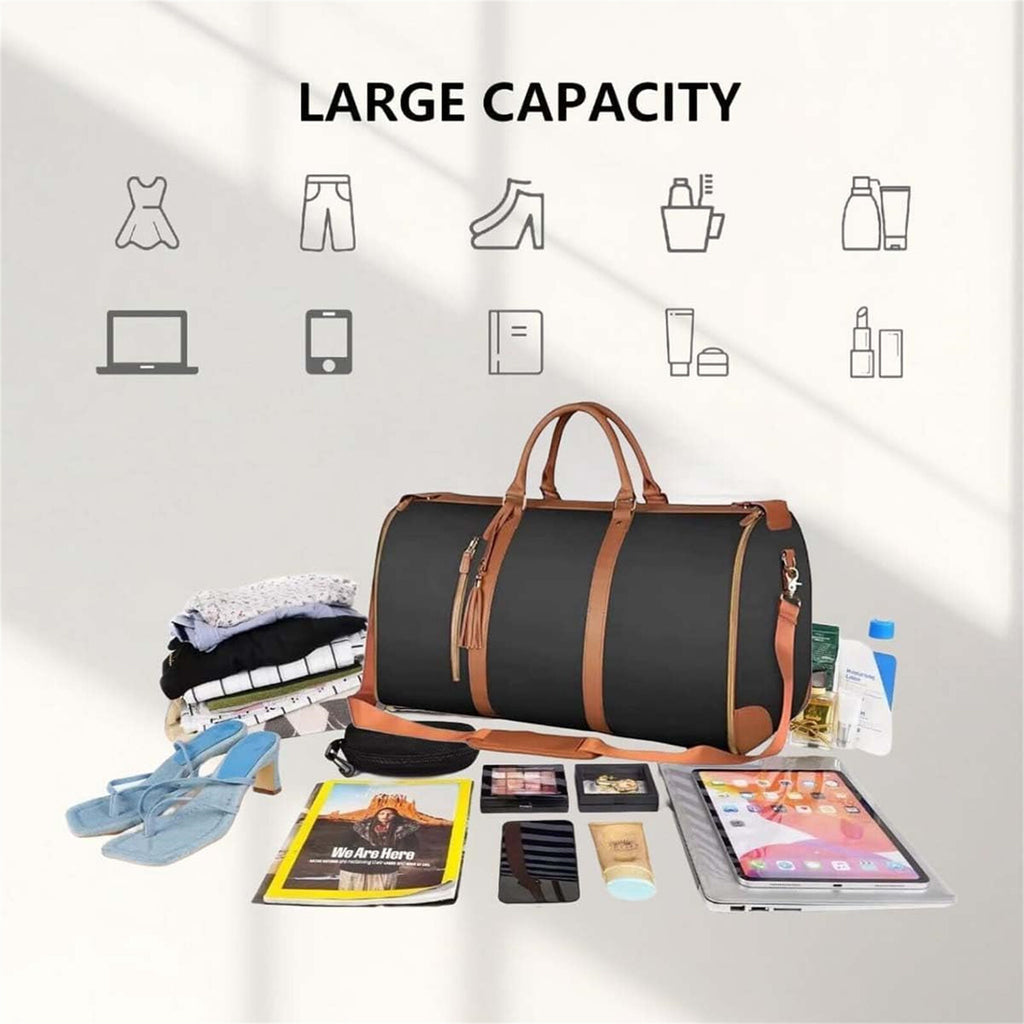 Foldable Travel Garment Duffle Bag - Large Capacity Lightweight Weekender Shoulder Bag Brown