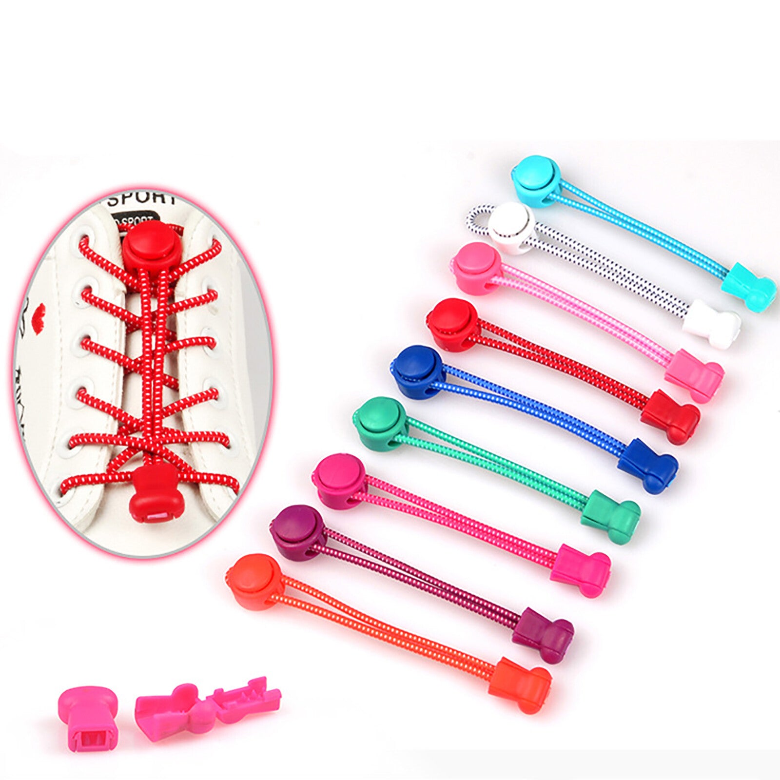 No Tie Elastic Shoelaces Lock System Running Sneakers Trainers Quick Lock Laces
