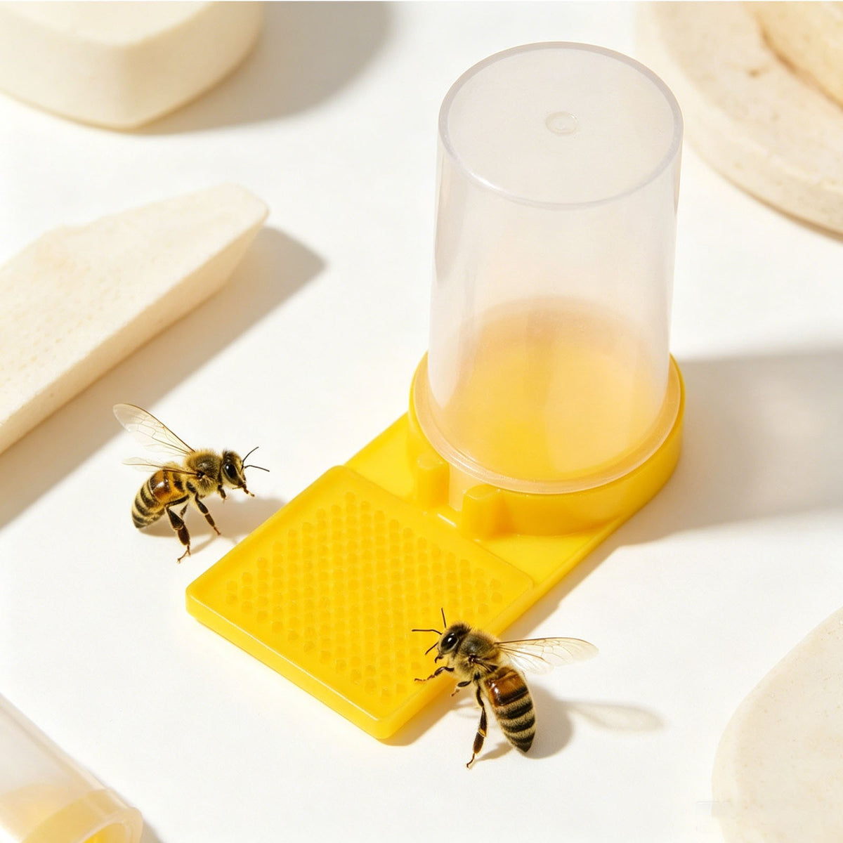 Bees on the feeder tray