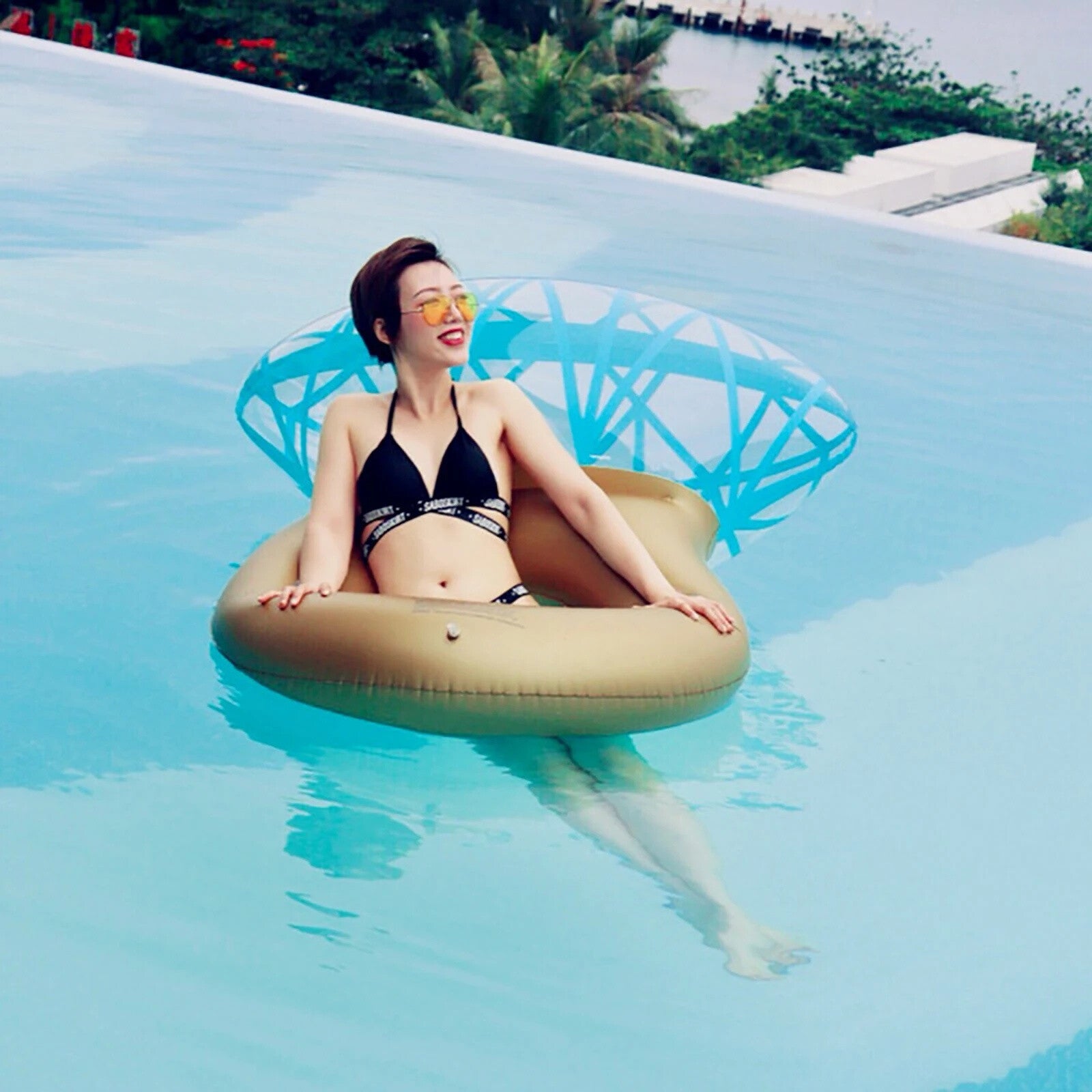 Giant Inflatable Diamond Engagement Ring Pool Float - PVC Summer Beach Swimming Raft