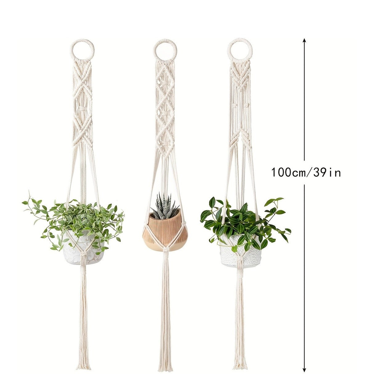 6PCS Macrame Plant Hanger Pot Holder - 100cm Cotton Rope Hanging Basket for Indoor Outdoor Planters
