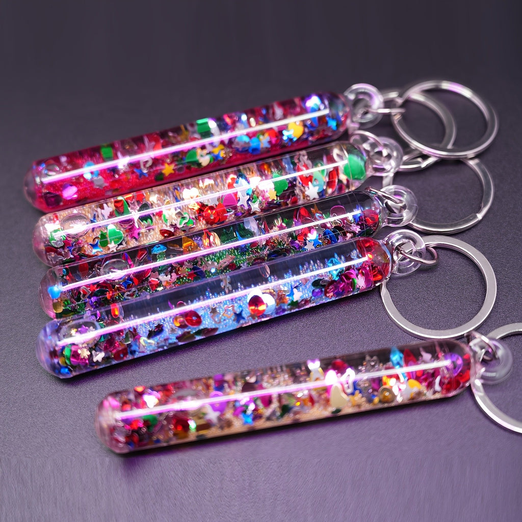 2-20PCS Glitter Liquid Wand Keyrings Colourful Floating Sequin Keychain Bag Charm