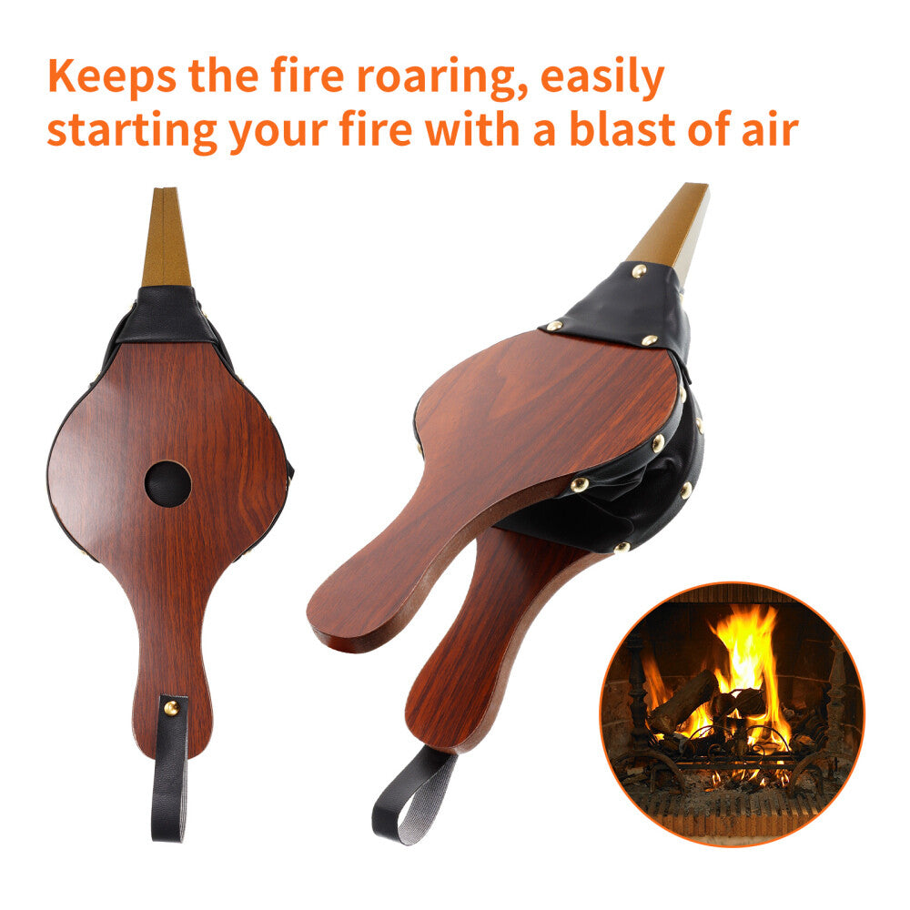 Fireplace Bellows Wooden Air Blower with Cast Nozzle - Hand Bellow Pump Fire Tool in S M L