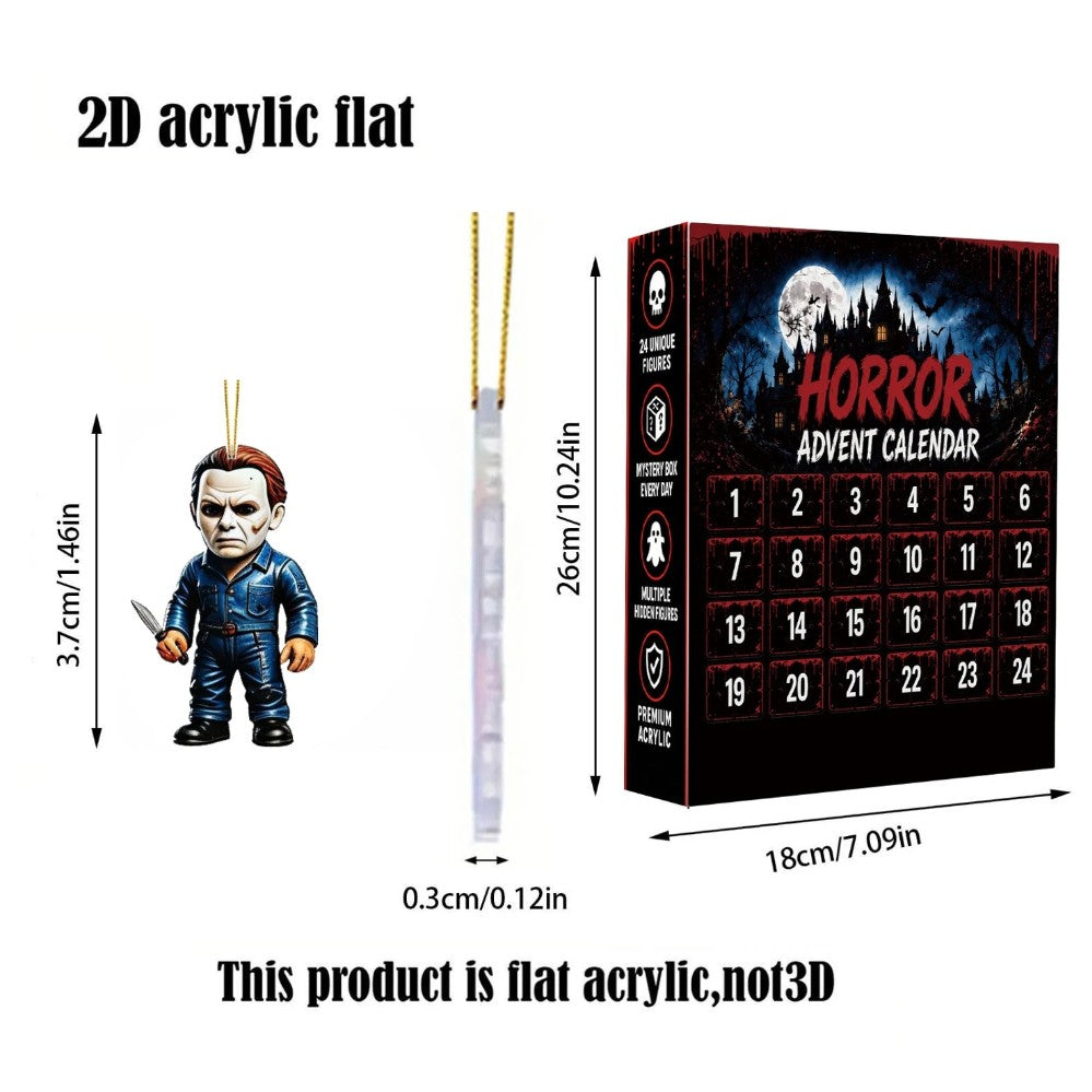Flat acrylic horror ornament about 3.7 cm and the 26 x 18 cm advent calendar box