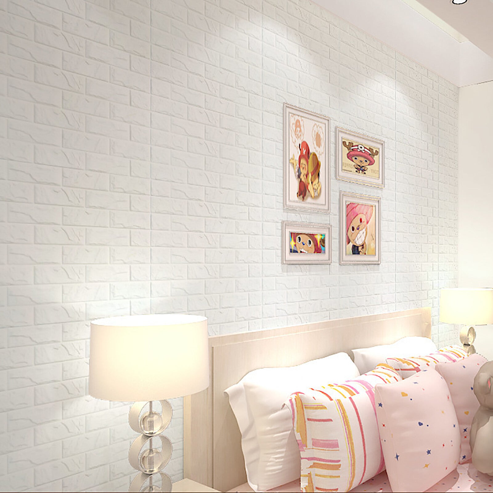 40 Pack 3D Brick Wall Stickers | Self Adhesive Foam Wallpaper Panels Waterproof White Wall Decor
