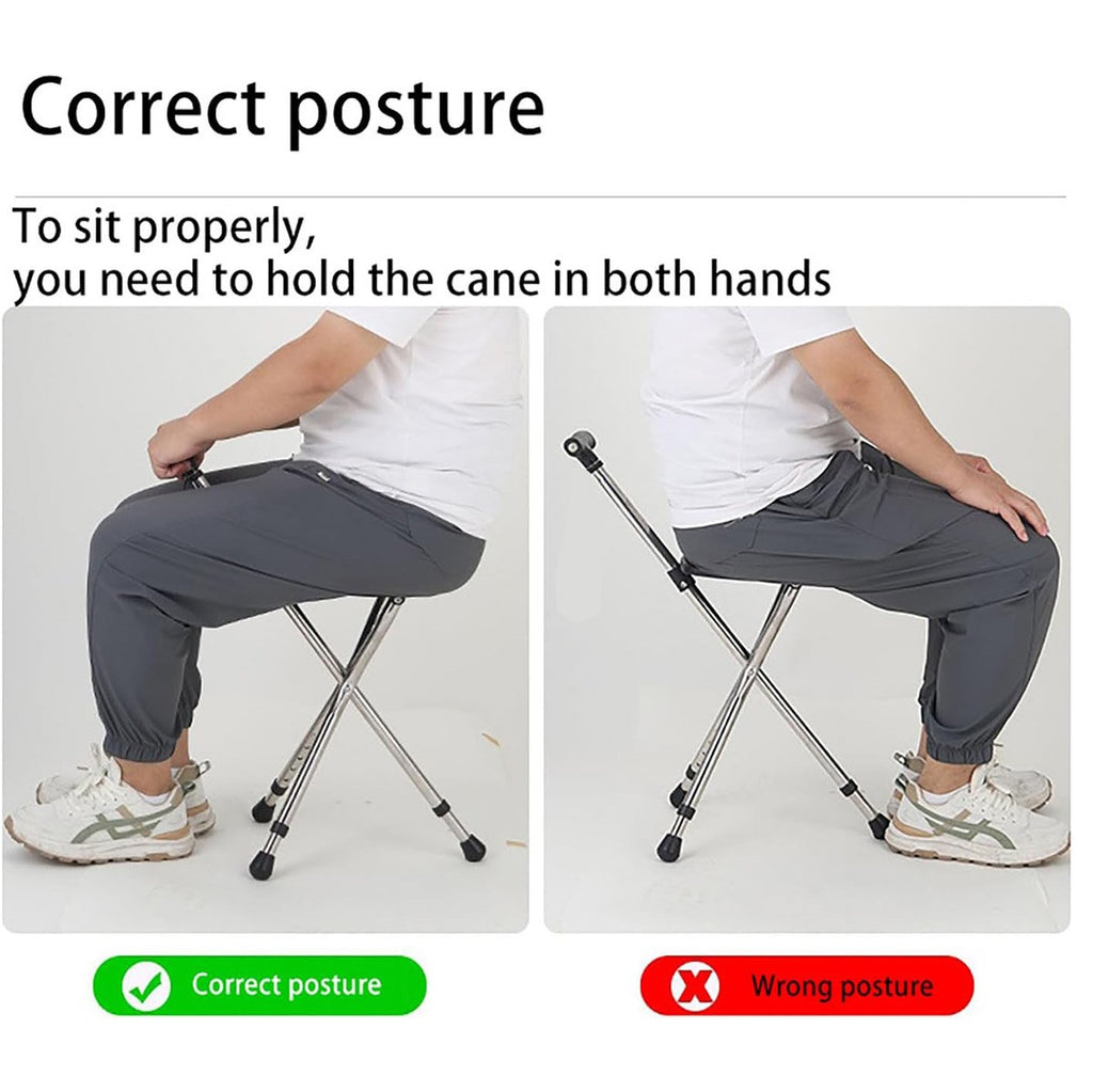 Foldable Seat Cane with Tripod Chair Portable Walking Stick Seat Outdoor Travel Mobility Aid
