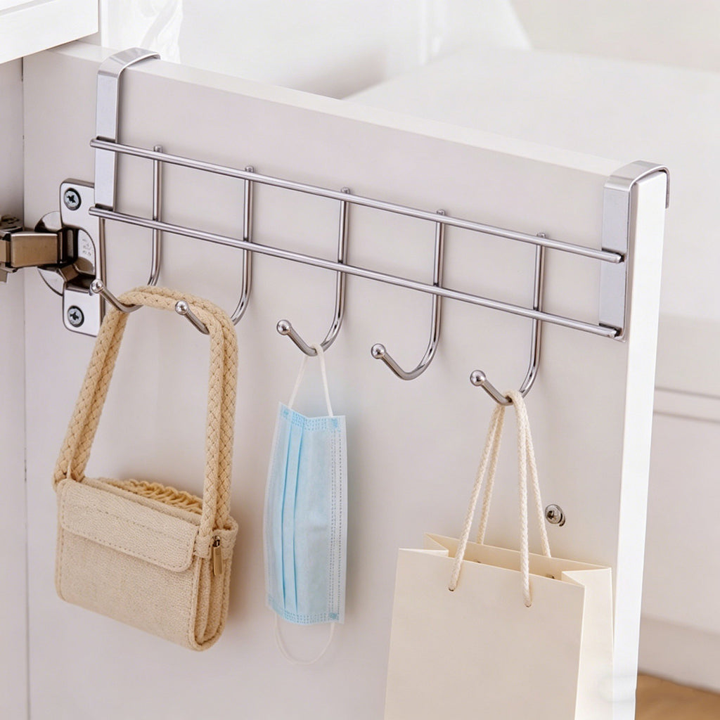 4pcs Over Door Hanger 5 Hooks | Stainless Steel Clothes Towel Rack No-Drill Holder