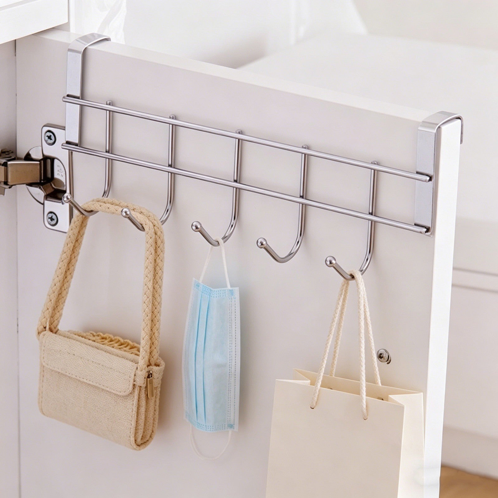 4pcs Over Door Hanger 5 Hooks | Stainless Steel Clothes Towel Rack No-Drill Holder
