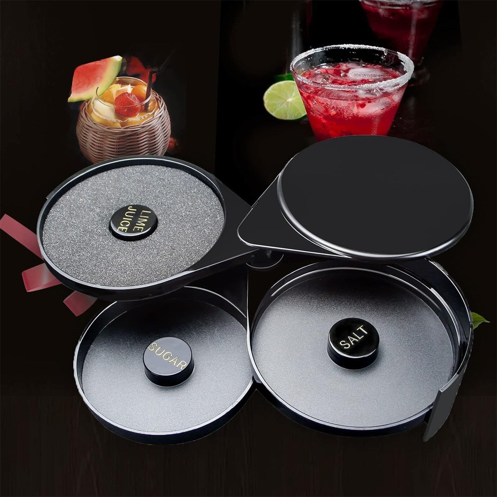 2pcs 3-Tier Cocktail Glass Rimmer | Bar Salt Sugar Seasoning Box for Bartender