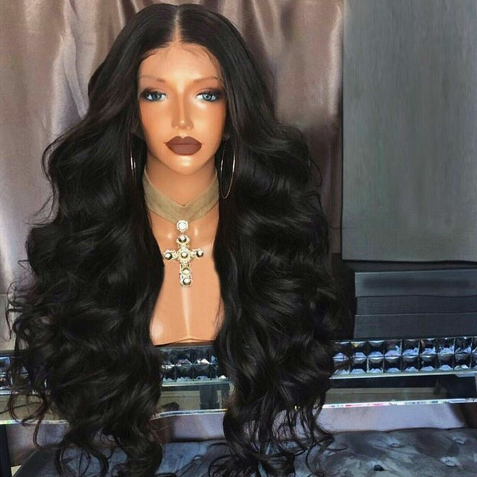 Women’s 68cm Long Wavy Curly Synthetic Wig with Hair Net | Black Cosplay Full Wig