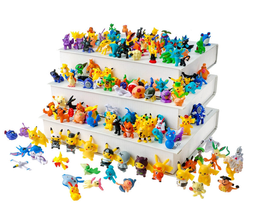 144 mini anime figures on a tiered display
