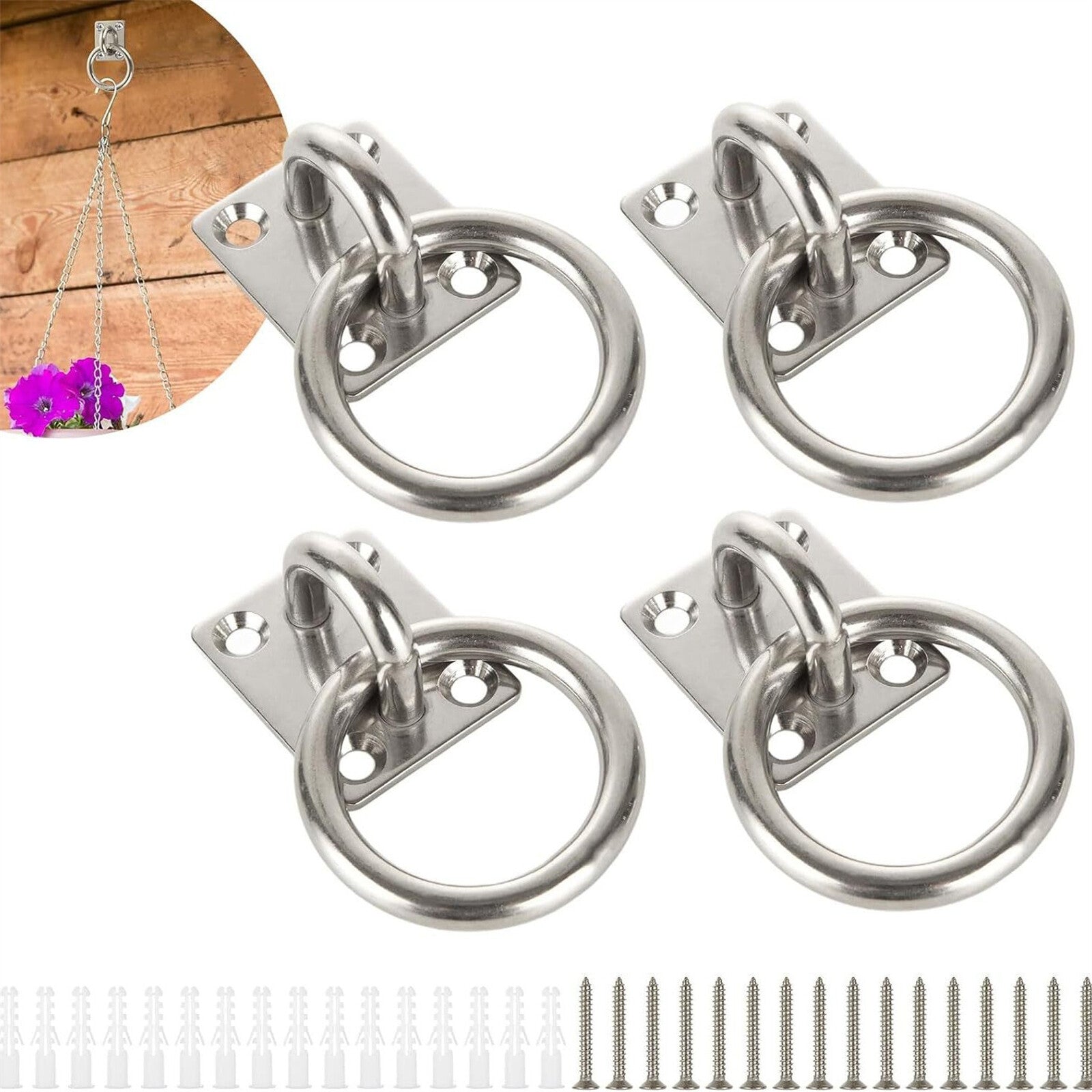 4PCS Stainless Steel 304 Pad Eye Plate Square Eyelet Marine Shade Sail Mounting Kit