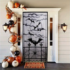 1-4PCS Black Lace Bat Halloween Curtains Gothic Window Party Hanging Decoration