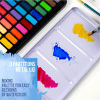 24 or 48 Colour Watercolour Paint Set with Brush - Solid Watercolour Art Kit for Kids and Artists