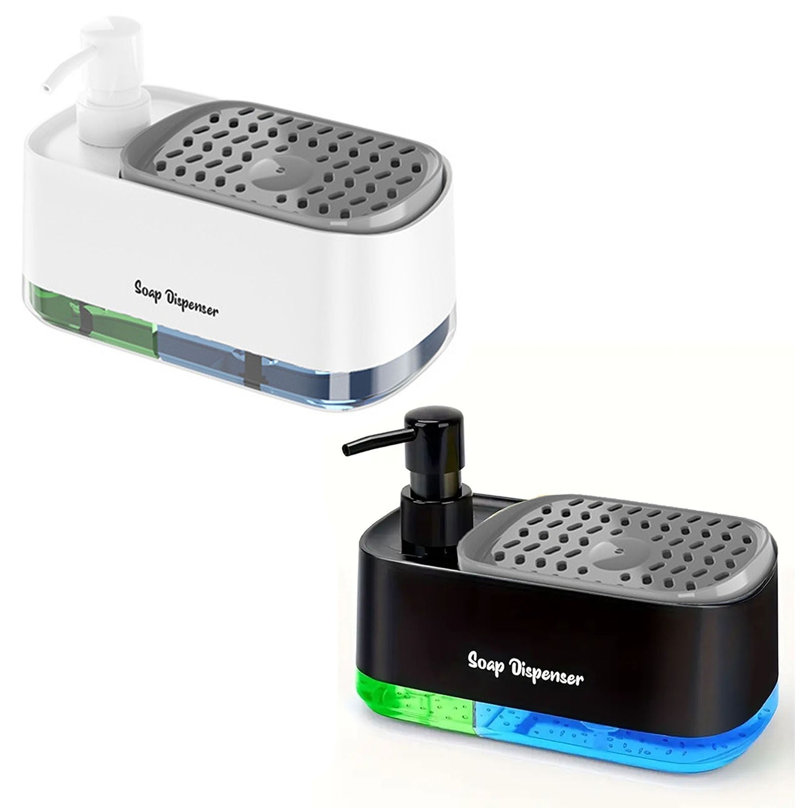 2 Pack 3 in 1 Soap Pump Dispenser with Sponge Holder – Kitchen Dishwashing Liquid Organizer