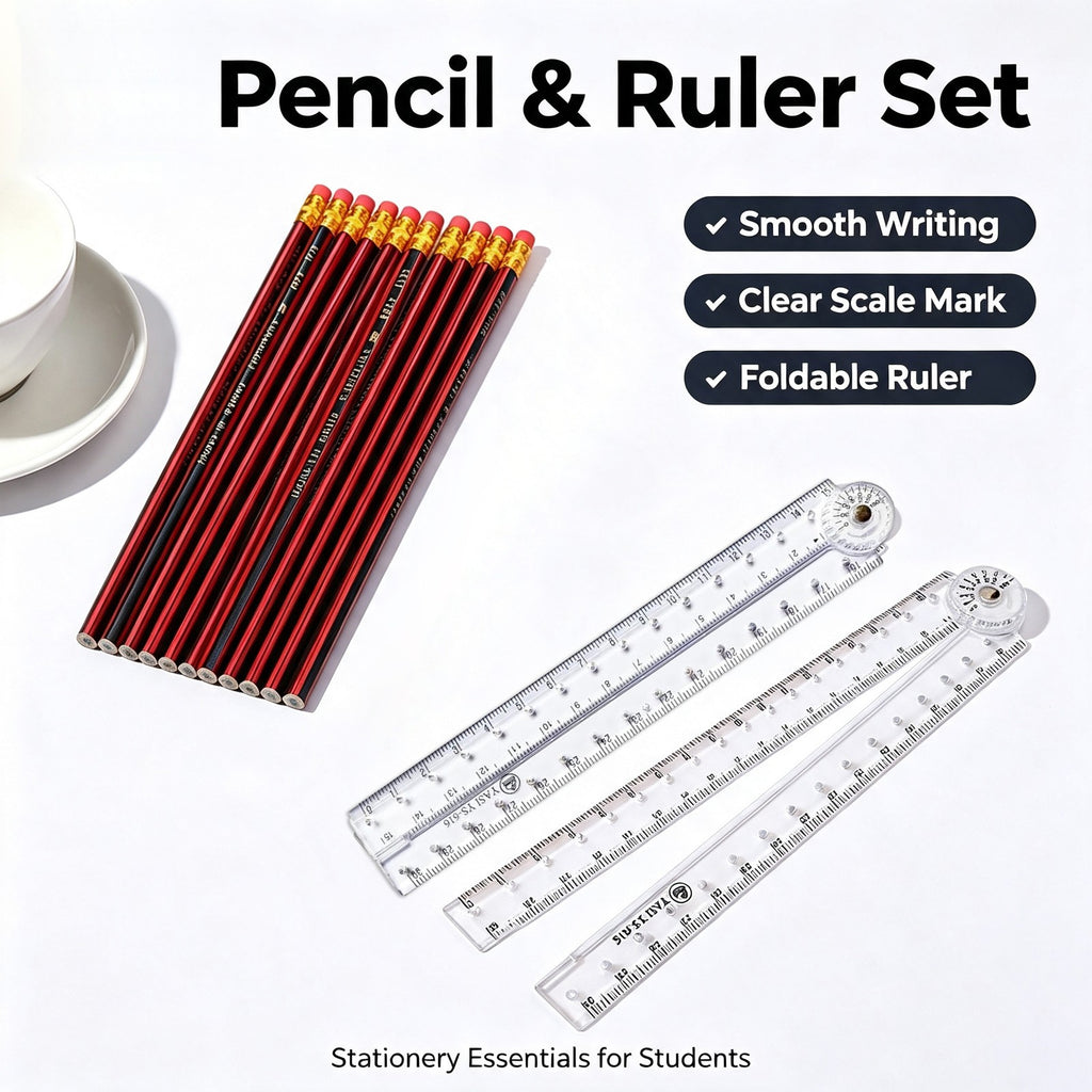 Wooden Writing Pencils And Foldable Straight Ruler Kit For School Daily‑use