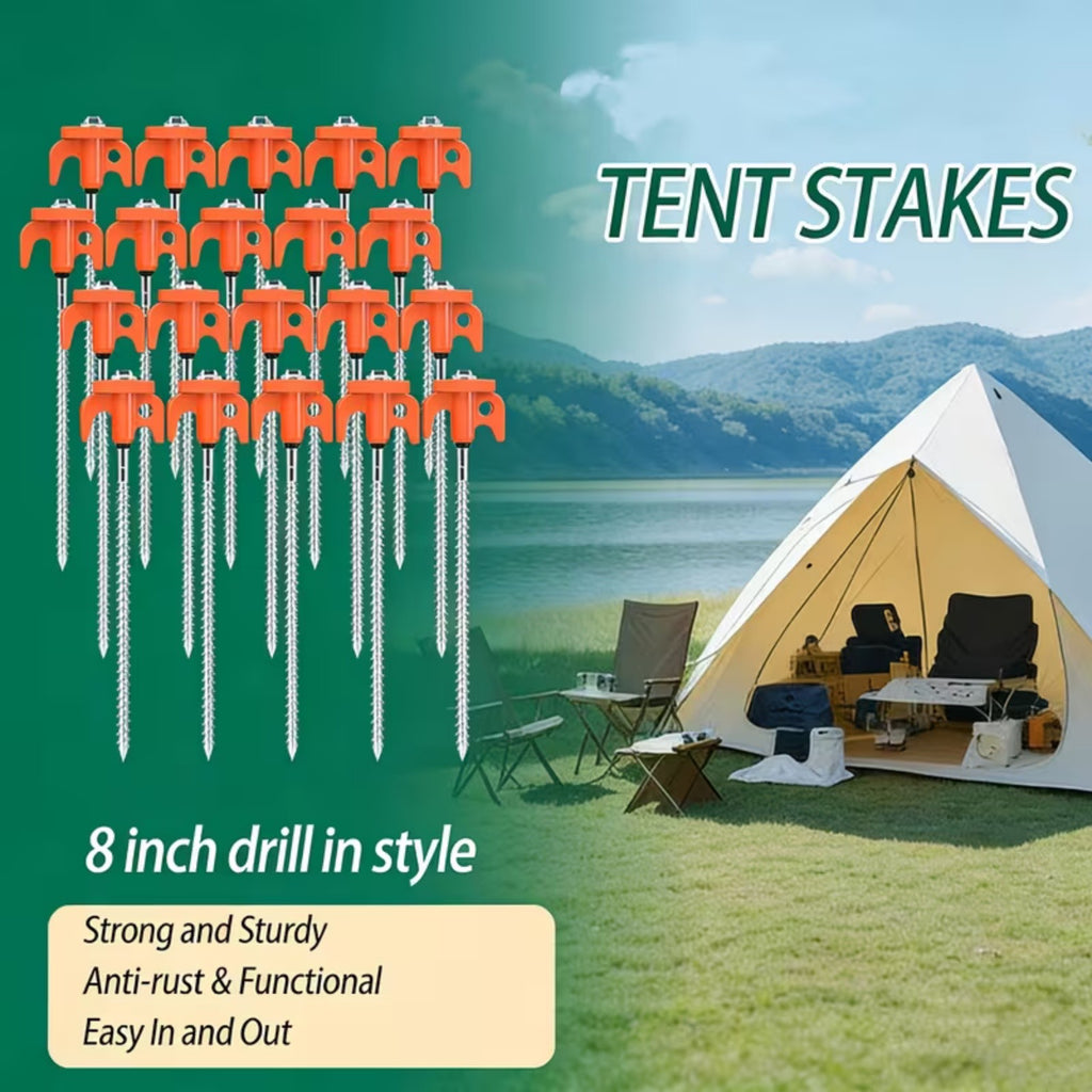 8Pcs Tent Pegs Heavy Duty Screw Steel In Ground Camping Outdoor Stakes Nails
