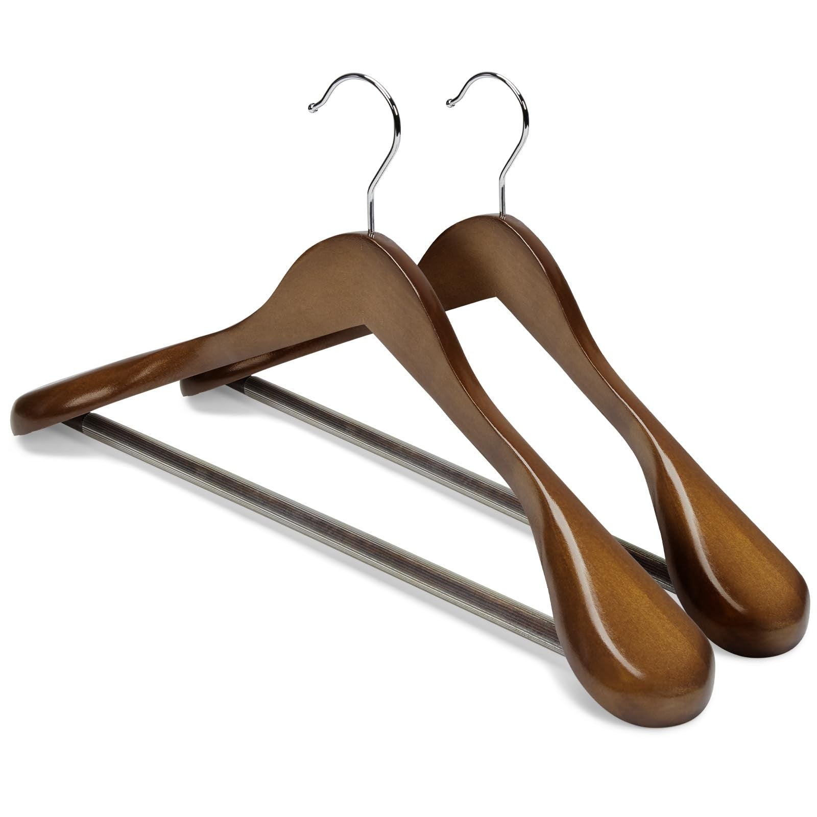 12 Pack 44.5cm Wide Shoulder Wooden Coat Hangers - Heavy Duty Suit Jacket Hangers Walnut