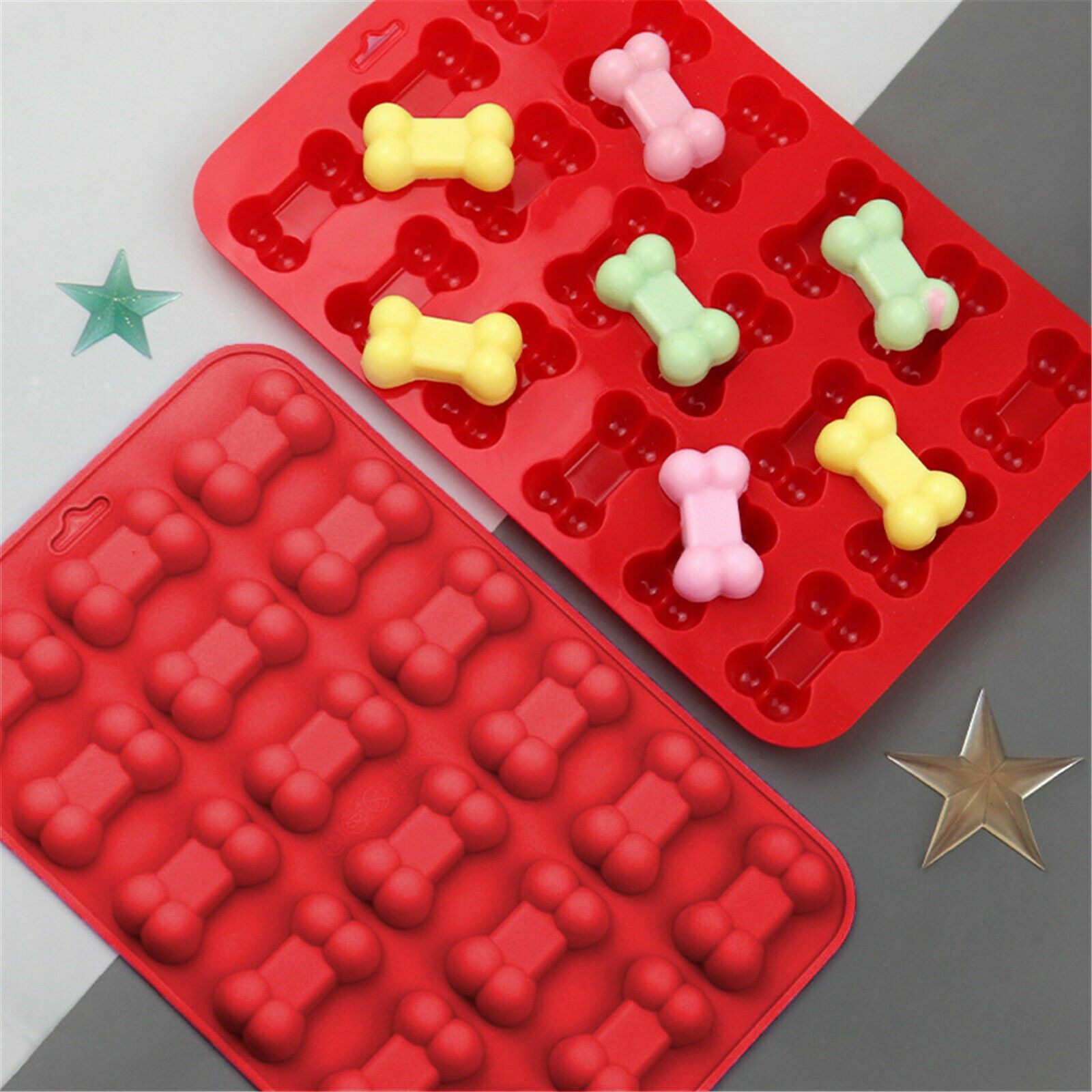 3 Pack Silicone Dog Bone and Paw Baking Molds – Puppy Treat, Chocolate, Ice and Cookie Mould Set