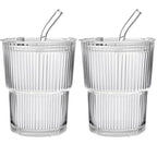 2pcs Iced Coffee Cups Glass Cups with Lids and Straws Coffee Fruit Juice 450ml