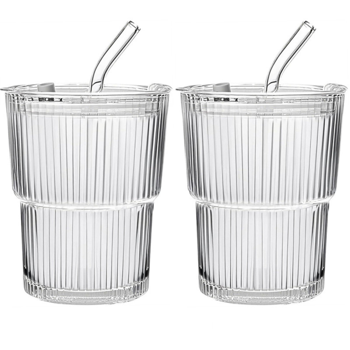 2pcs Iced Coffee Cups Glass Cups with Lids and Straws Coffee Fruit Juice 450ml