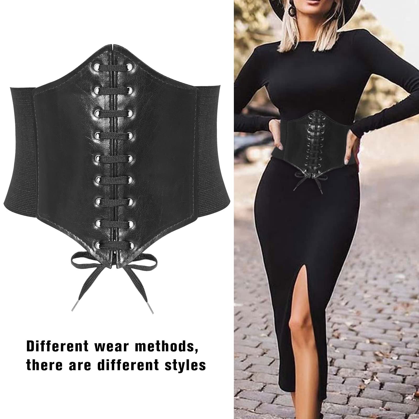 2PCS Women’s Body Shaper Buckle Wide Waist Belt - Elastic Underbust Corset Belt Black