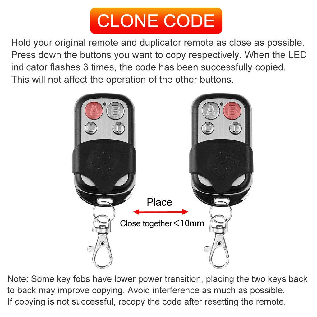 Universal Garage Door Remote Control 433MHz 315MHz Gate Roller Shutter Cloning Key Fob