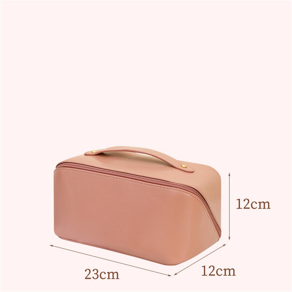 2PCS Travel Makeup Bag Set - Large Capacity Cosmetic Bag and Open Flat Toiletry Bag Pink